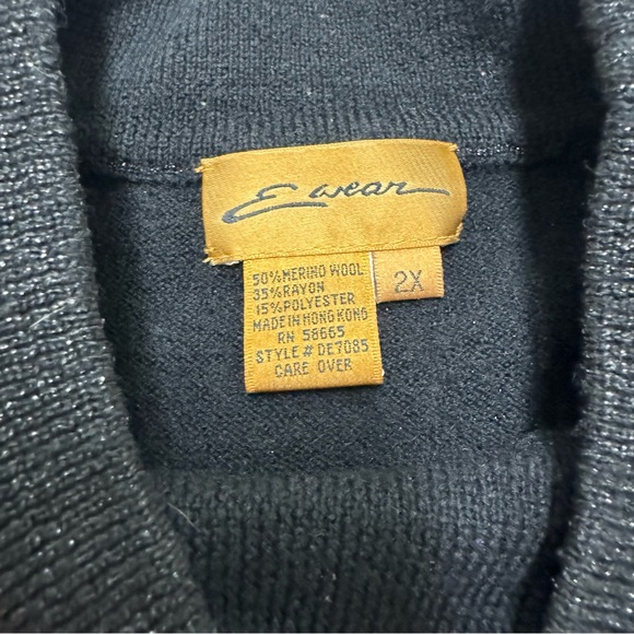 Ewear Womens 2X Black Merino Wool Rayon Sparkle Glitter Vest  Sleeveless Sweater - Picture 2 of 5